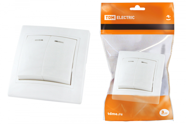 Выключатель 2 кл. с подсветкой 10А белый Таймыр